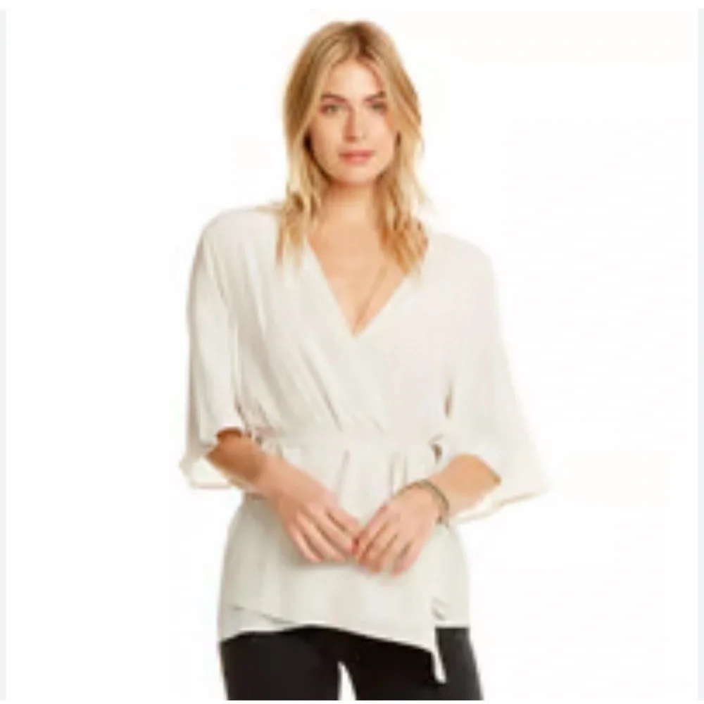 CHASER NWT Wrap Lightweight Blouse Beige Off-white Bell Sleeves Boho-chic Medium